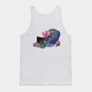 Funny shark watching TV cartoon Tank Top